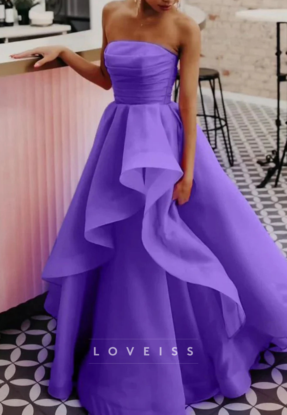 Straight Across Organza Tiered Prom Dress A-Line Party Dress
