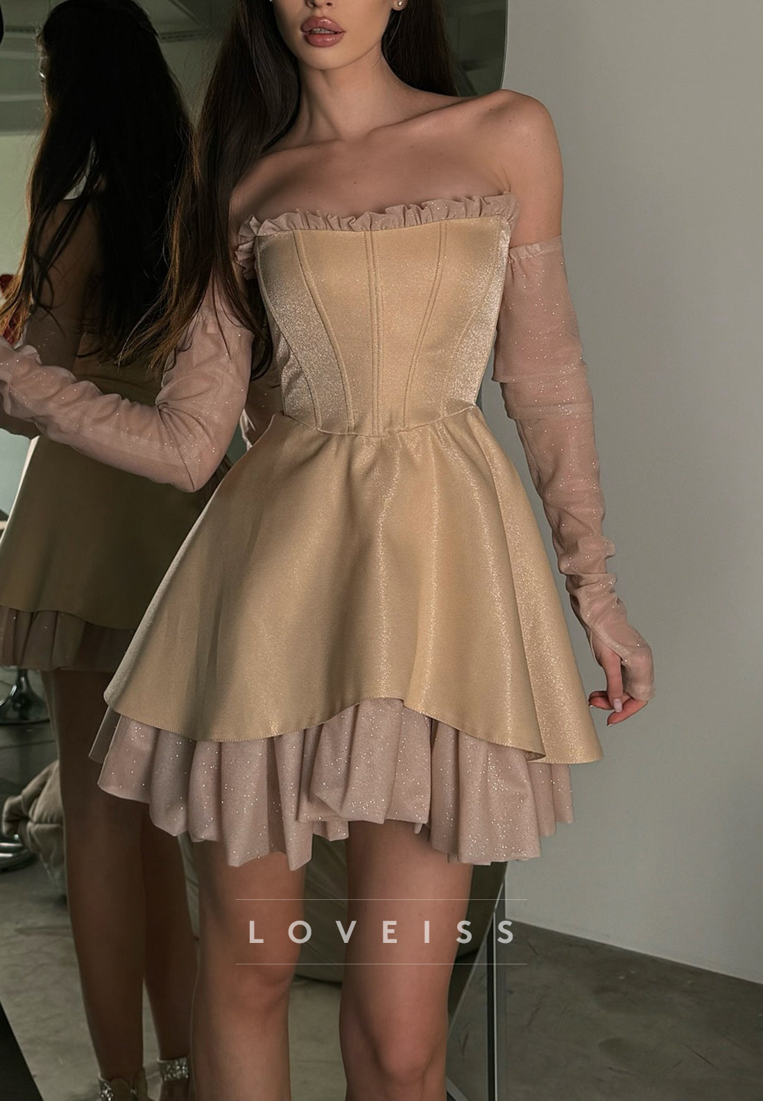 Straight Across Pleated A-Line Party Homecoming Dress
