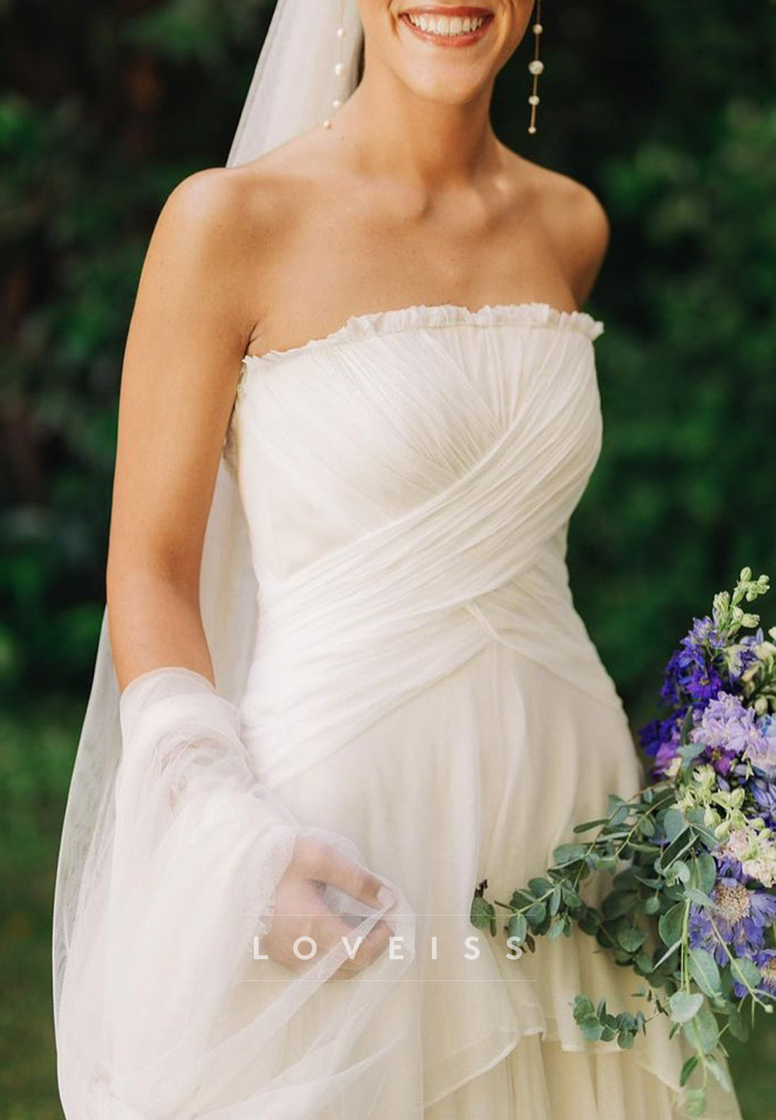 Straight Across Pleated Tiered A-Line Flowy Wedding Dress