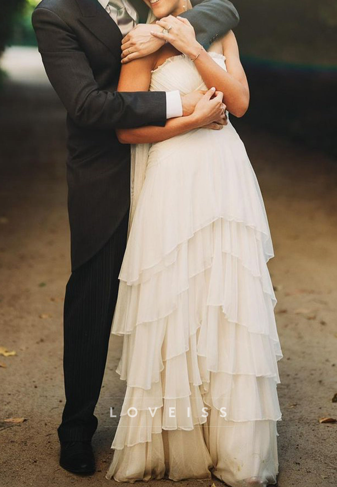 Straight Across Pleated Tiered A-Line Flowy Wedding Dress
