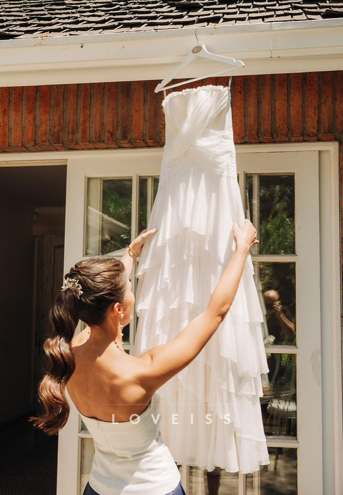 Straight Across Pleated Tiered A-Line Flowy Wedding Dress