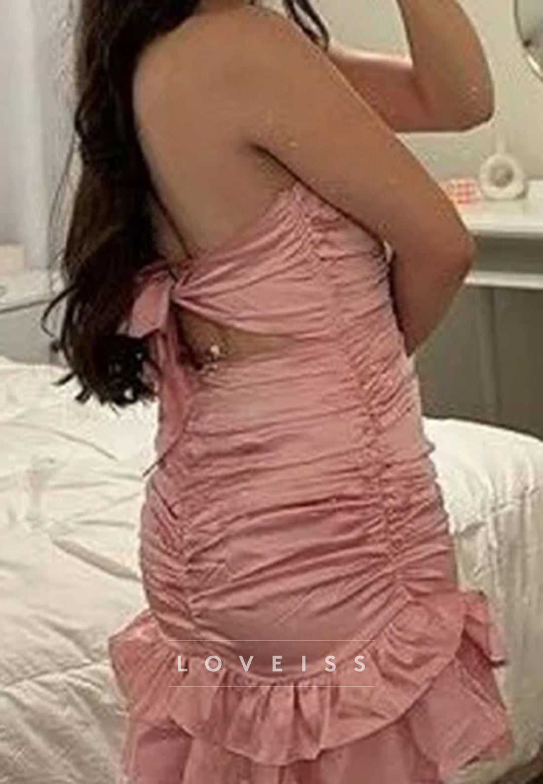 Straight Across Ruffled Pleated Sheath Party Homecoming Dress