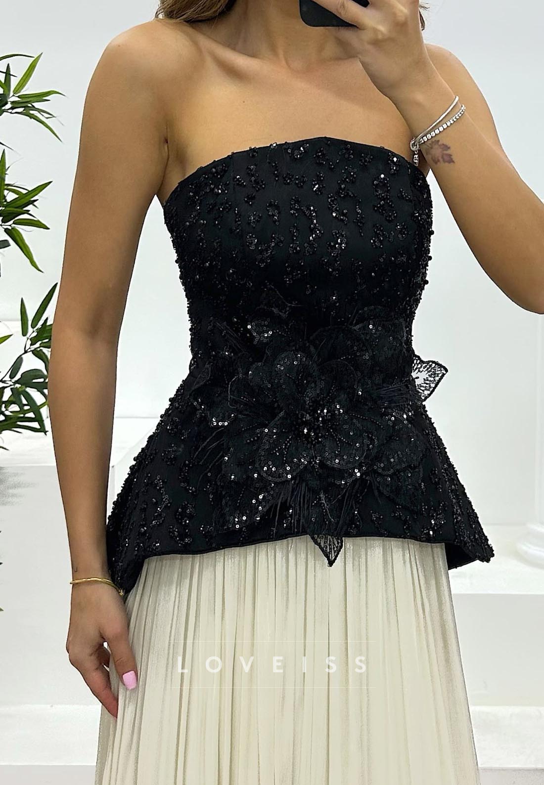 Straight Across Sequins Floral A-Line Evening Dress