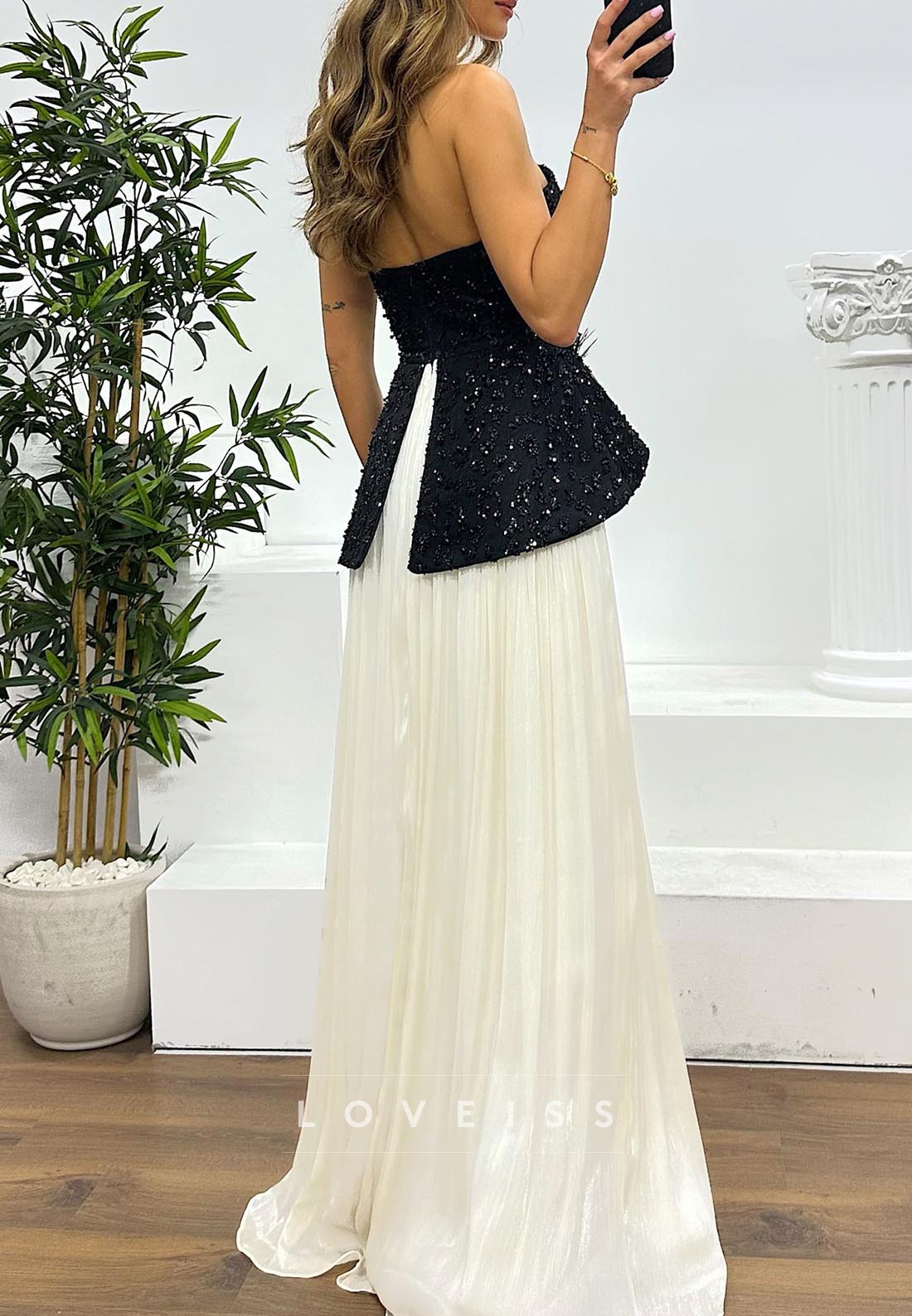 Straight Across Sequins Floral A-Line Evening Dress