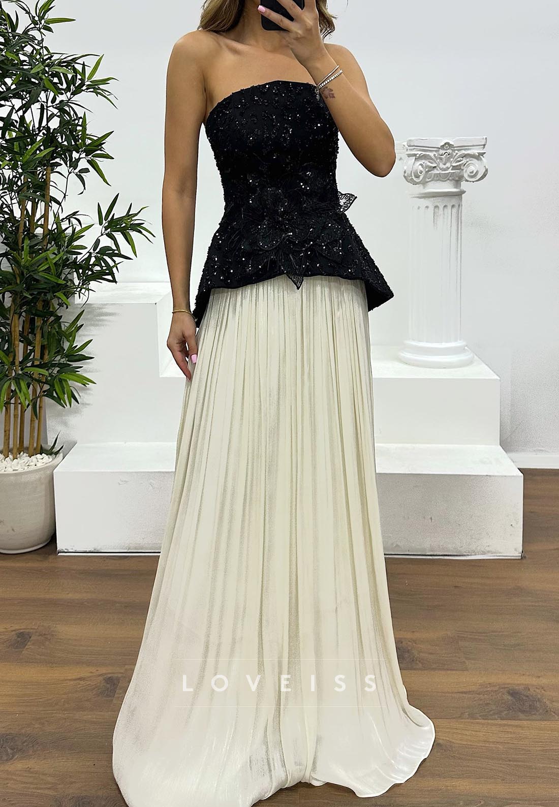Straight Across Sequins Floral A-Line Evening Dress