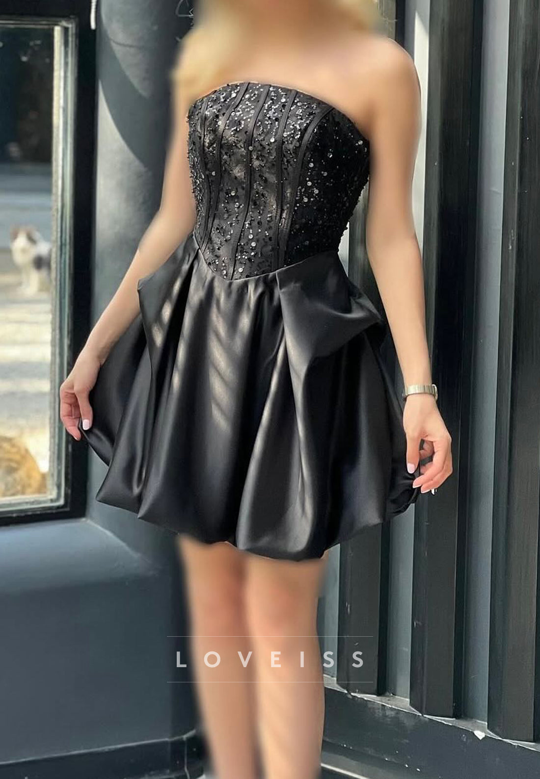 Straight Across Sequins Ruched A-Line Party Homecoming Dress