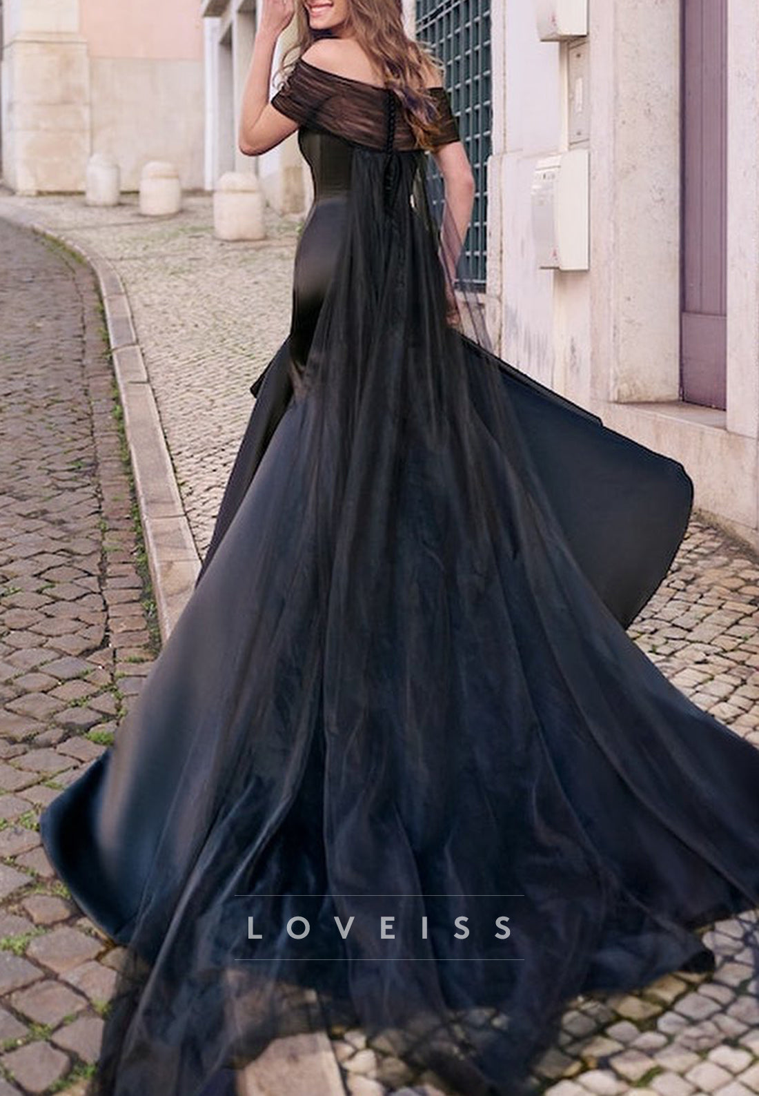 Straight Across Sleek Satin Fitted Black Wedding Dress