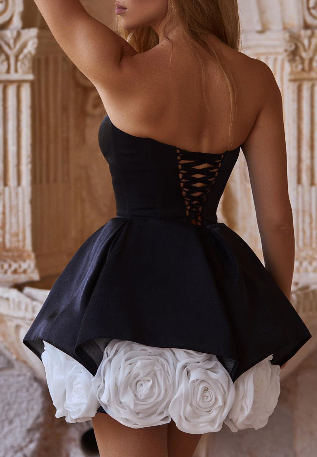 Straight Across Sleeveless 3D Floral Short A-Line Party Dress