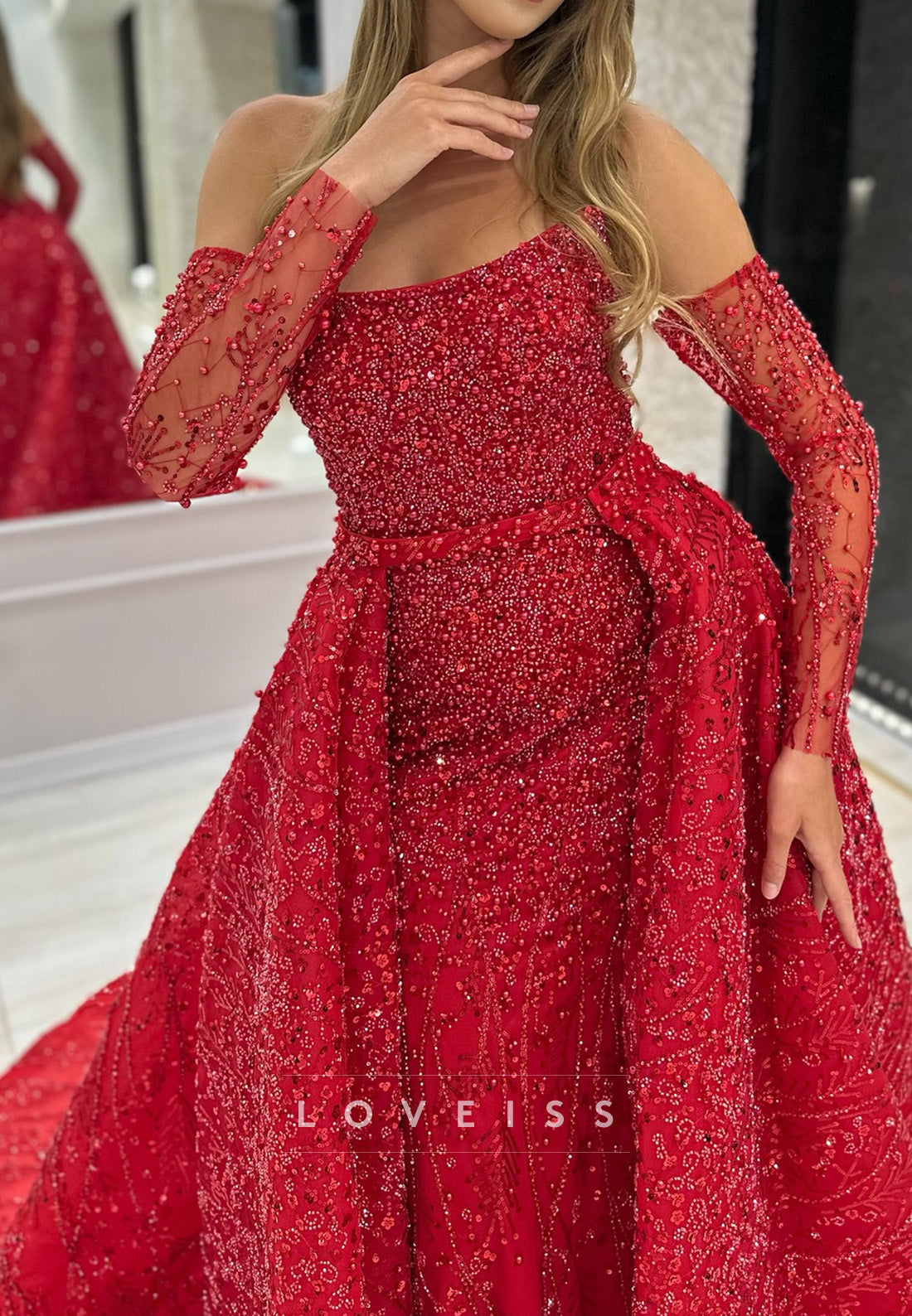Straight Across Sleeveless Beaded Embroidery Sheath Evening Dress