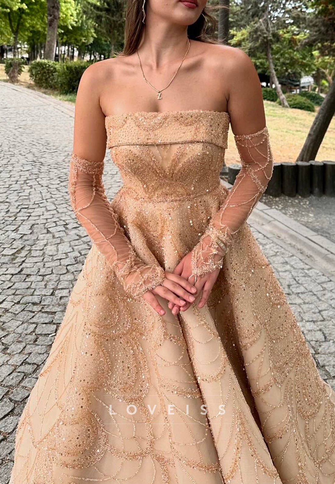 Straight Across Sleeveless Beaded Embroidery Sparkly A-Line Prom Dress