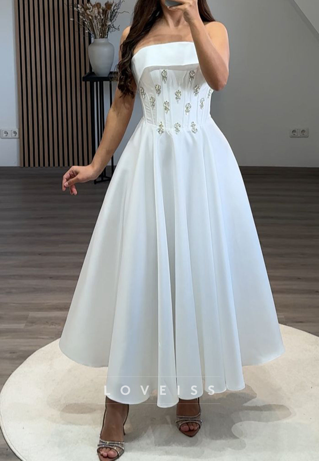 Straight Across Sleeveless Beaded Pleated A-Line Prom Dress