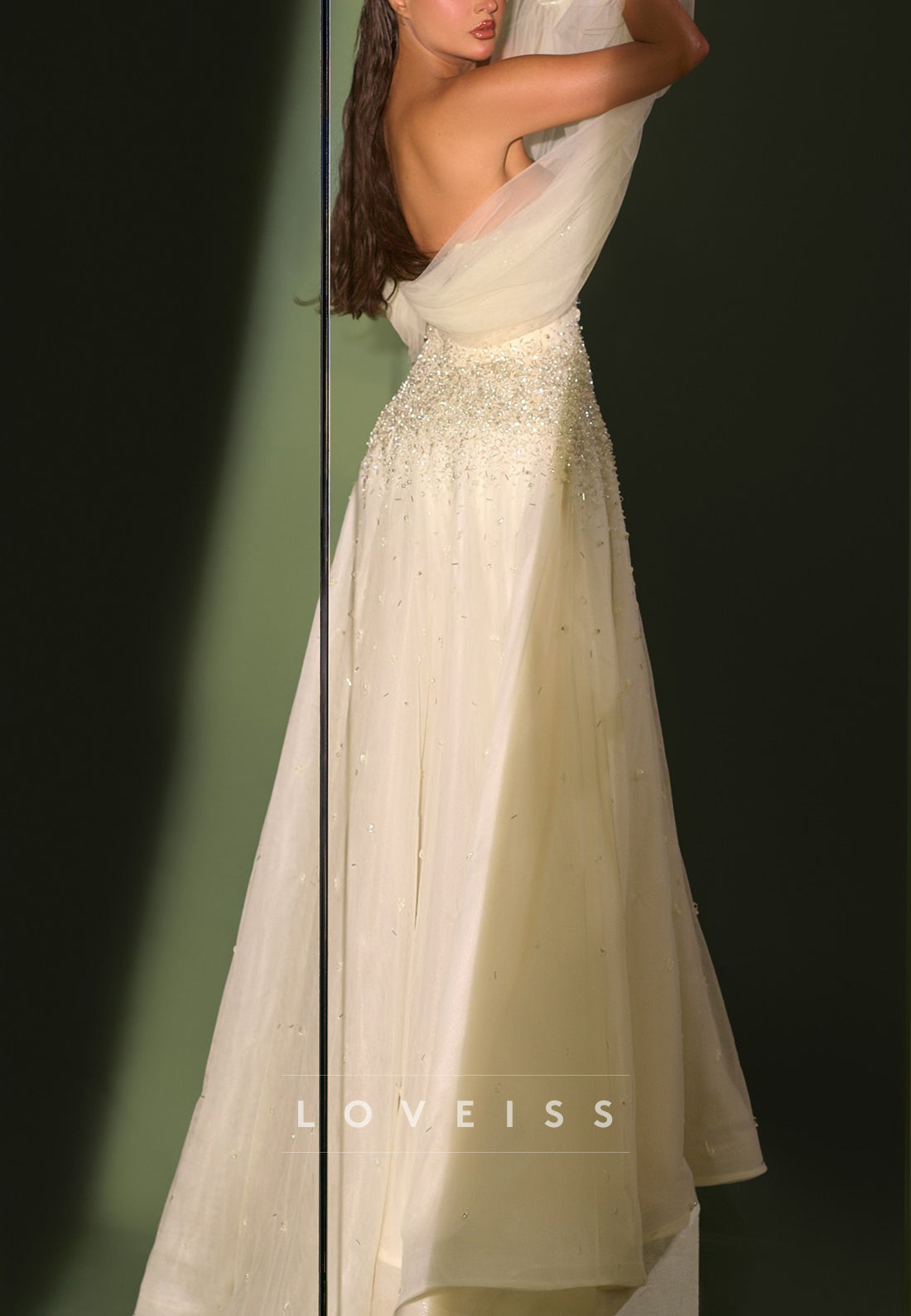 Straight Across Sleeveless Beaded Tulle Sparkly A-Line Prom Dress