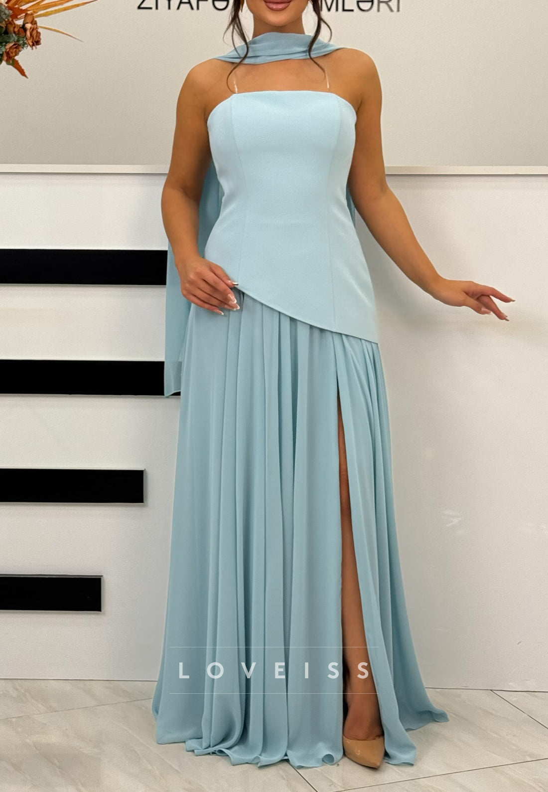 Straight Across Sleeveless Chiffon A-Line Formal Dress