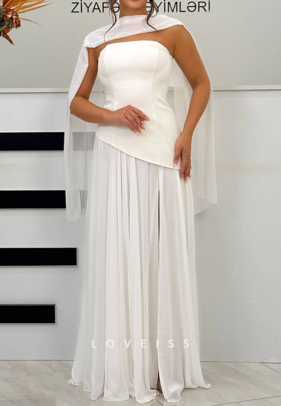 Straight Across Sleeveless Chiffon A-Line Formal Dress