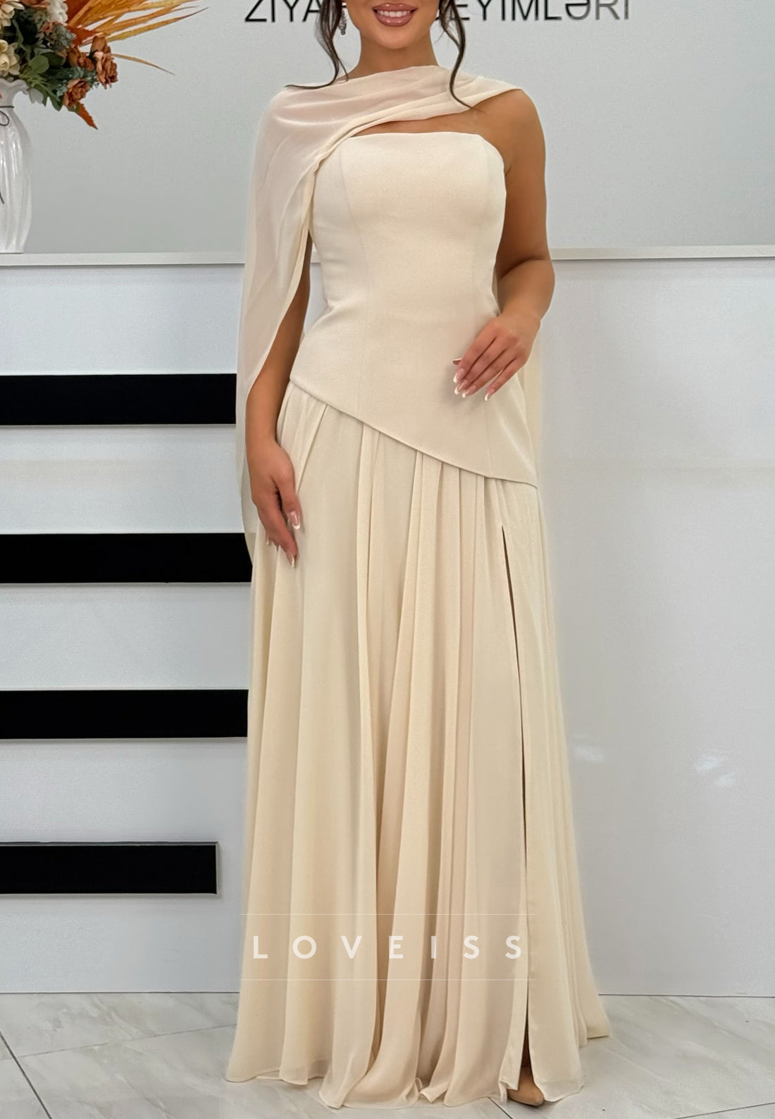 Straight Across Sleeveless Chiffon A-Line Formal Dress
