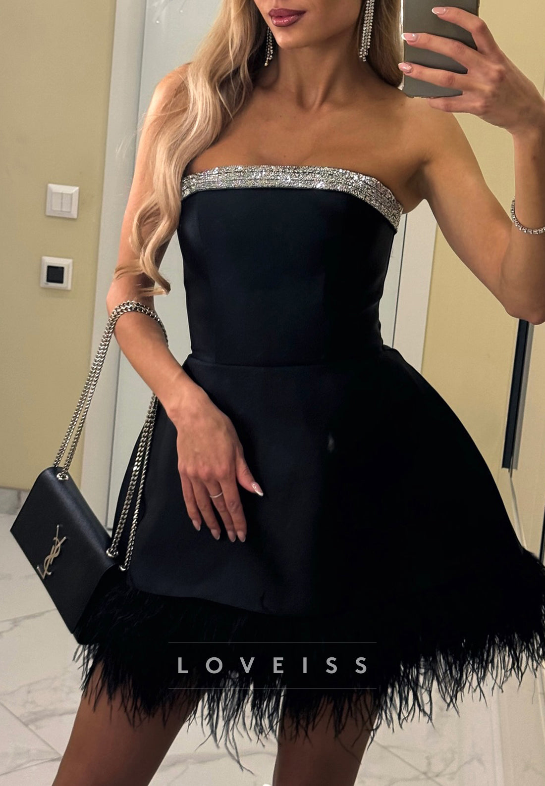 Straight Across Sleeveless Feathered A-Line Short Party Dress