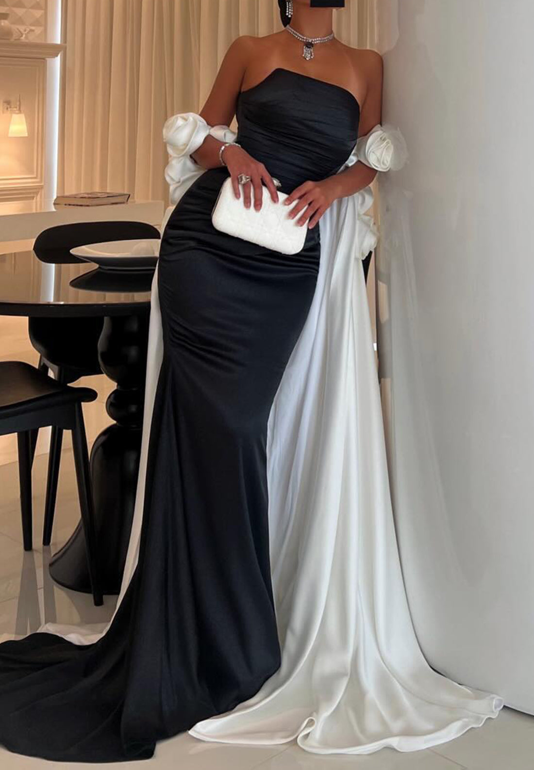 Straight Across Sleeveless Floral Sleek Mermaid Evening Dress