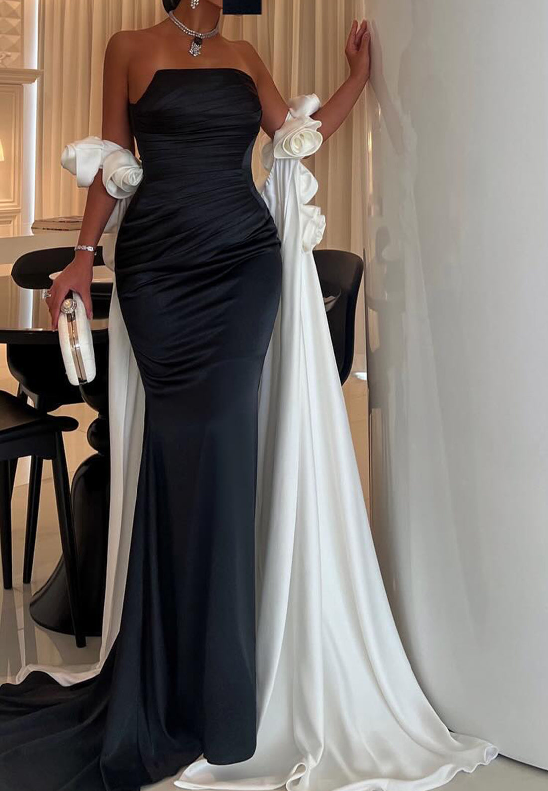 Straight Across Sleeveless Floral Sleek Mermaid Evening Dress
