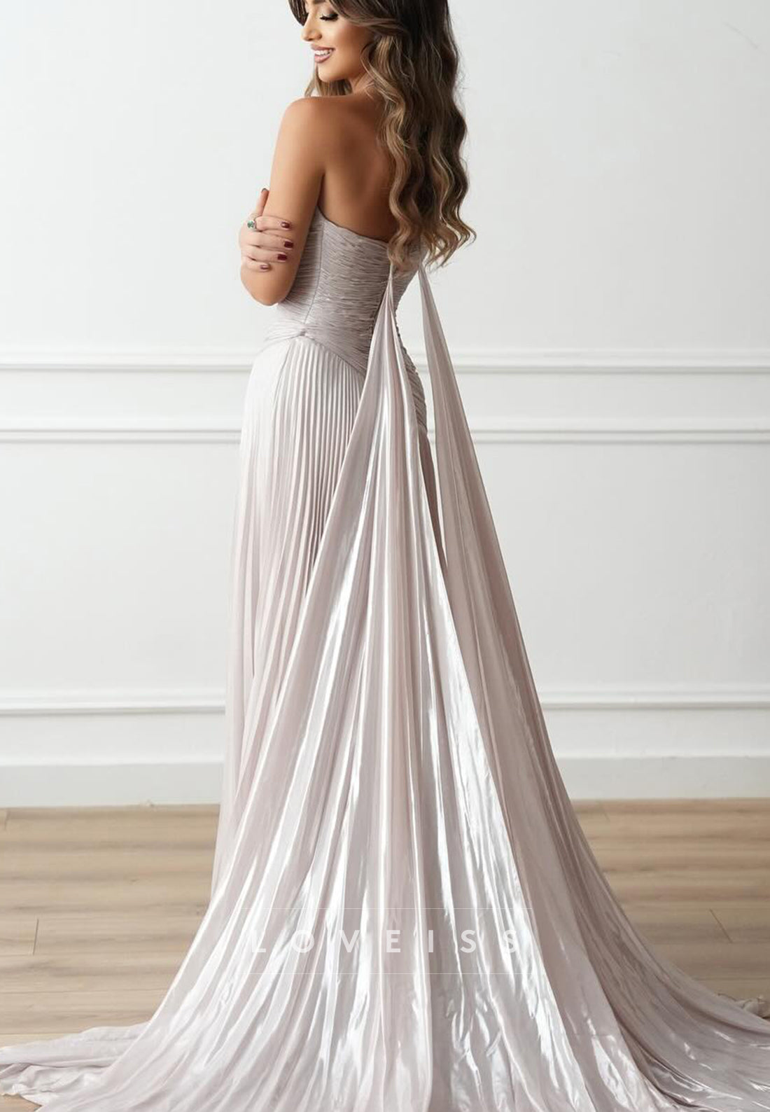 Straight Across Sleeveless Pleated A-Line Evening Dress