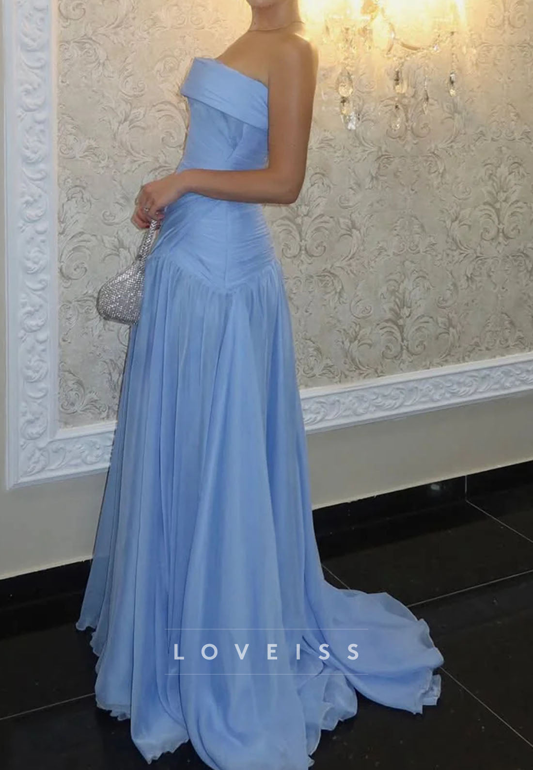 Straight Across Sleeveless Pleated A-Line Evening Dress