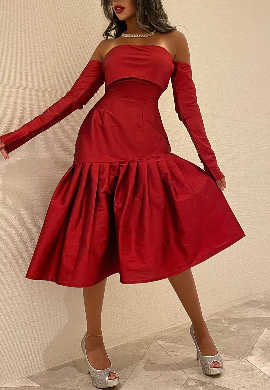 Straight Across Sleeveless Pleated A-Line Knee-Length A-Line Cocktail Dress