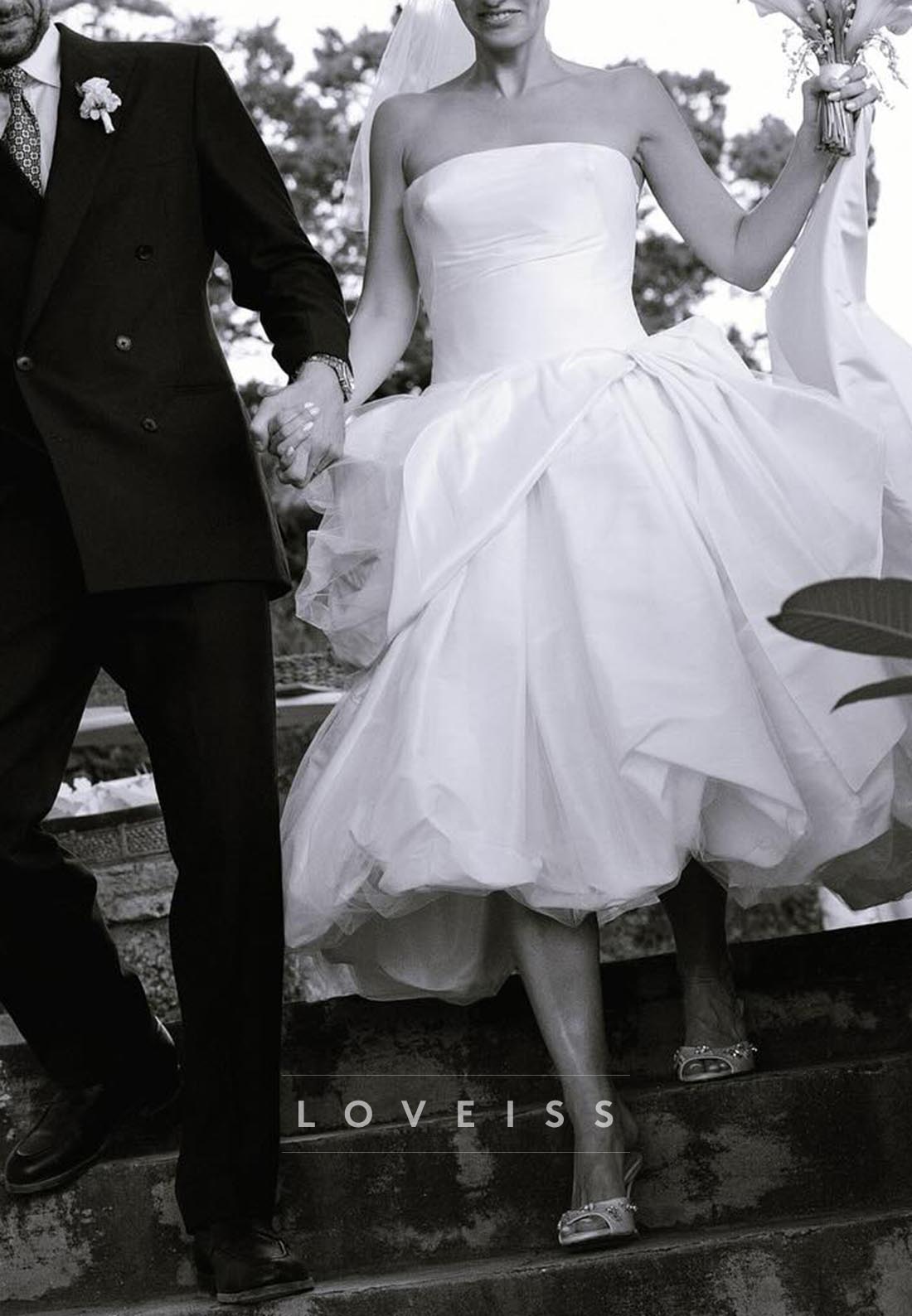 Straight Across Sleeveless Pleated A-Line Midi Ball Gowm Wedding Dress