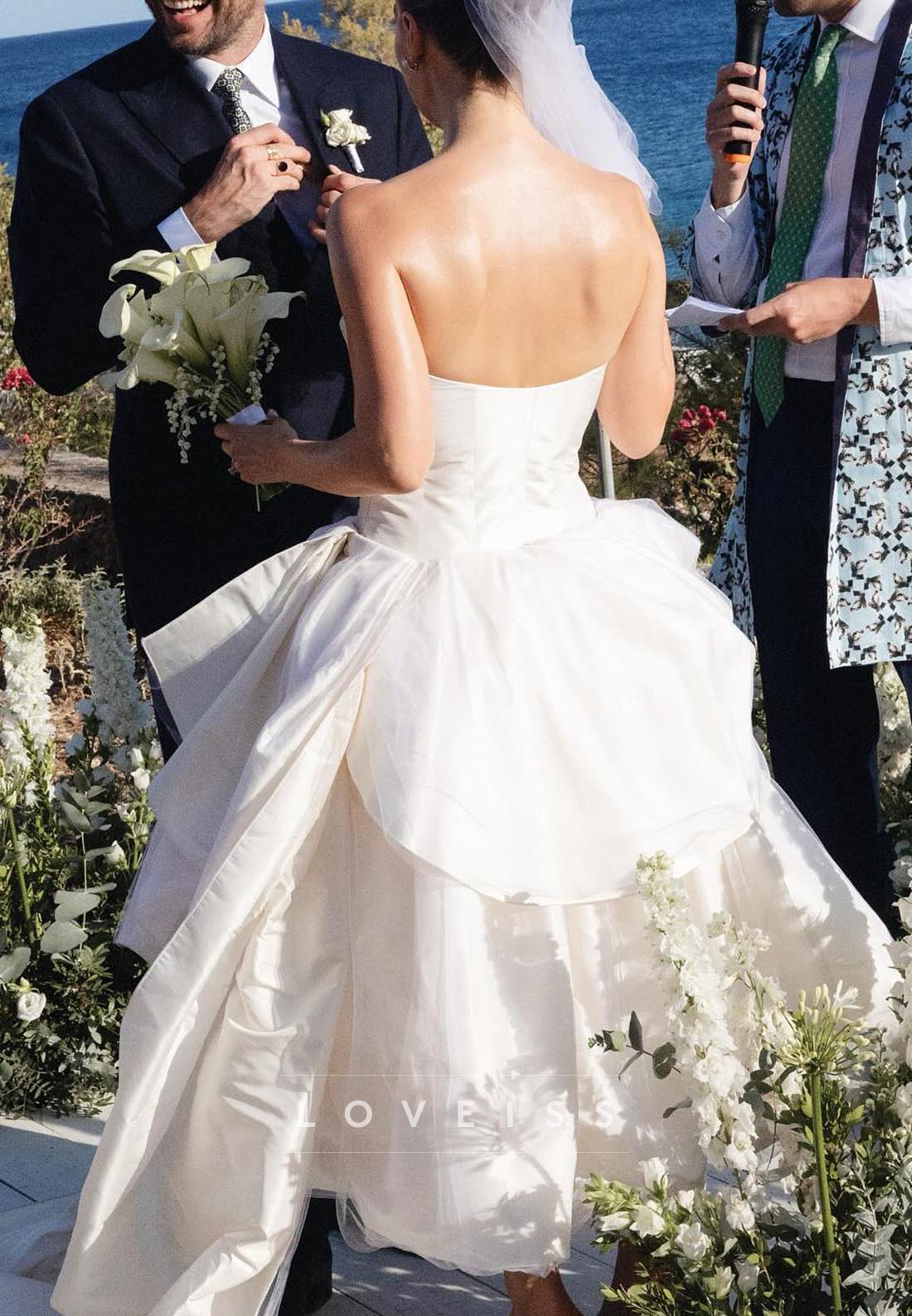 Straight Across Sleeveless Pleated A-Line Midi Ball Gowm Wedding Dress