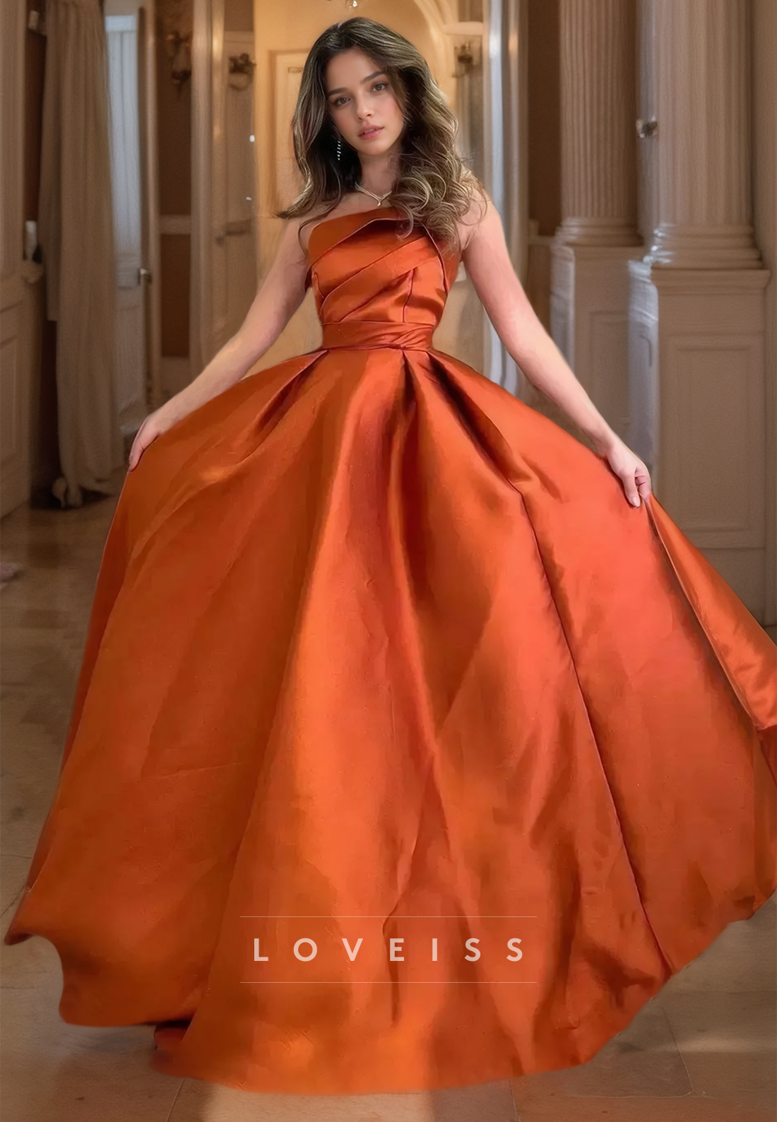 Straight Across Sleeveless Pleated A-Line Prom Dress – Loveiss Straight Across Sleeveless Pleated A-Line Prom Dress – Loveiss