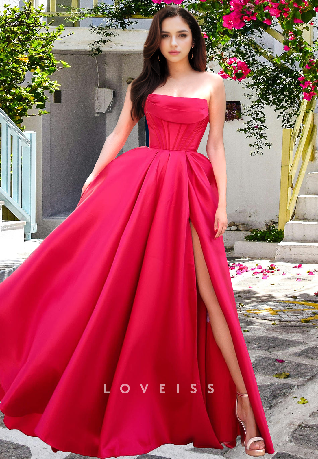 Straight Across Sleeveless Pleated A-Line Prom Dress