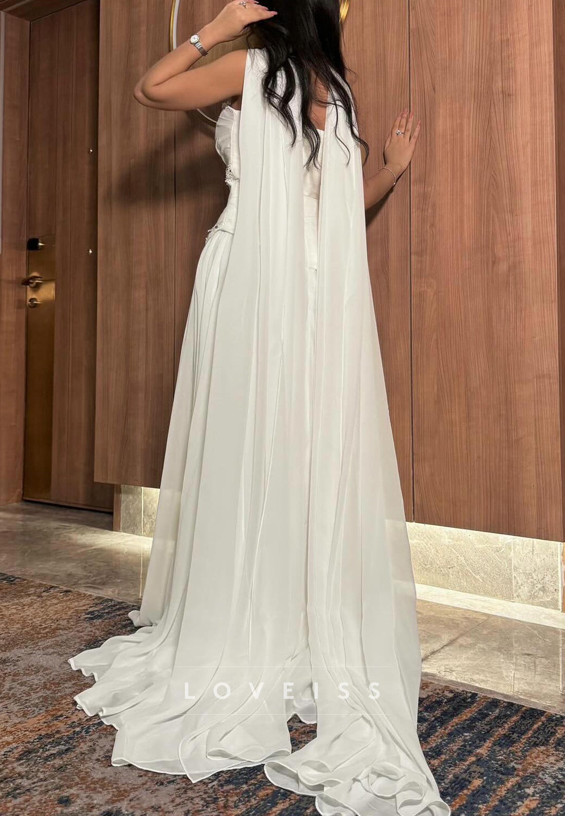 Straight Across Sleeveless Pleated Beading A-Line Evening Dress