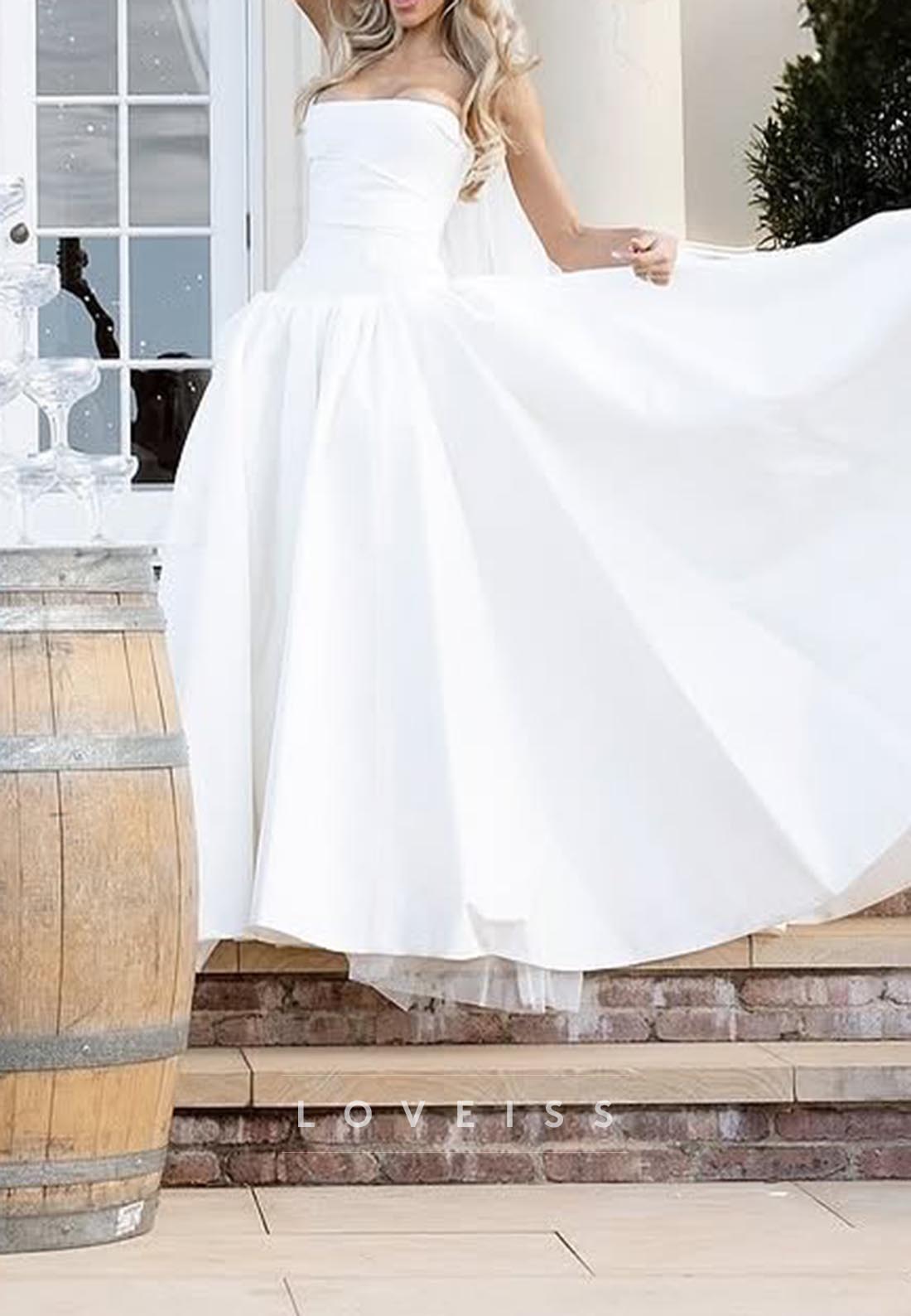 Straight Across Sleeveless Pleated Ruched A-Line Wedding Dress
