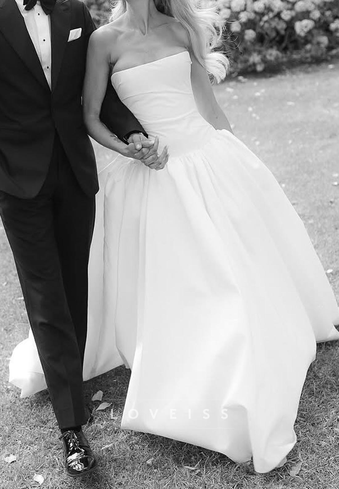 Straight Across Sleeveless Pleated Ruched A-Line Wedding Dress