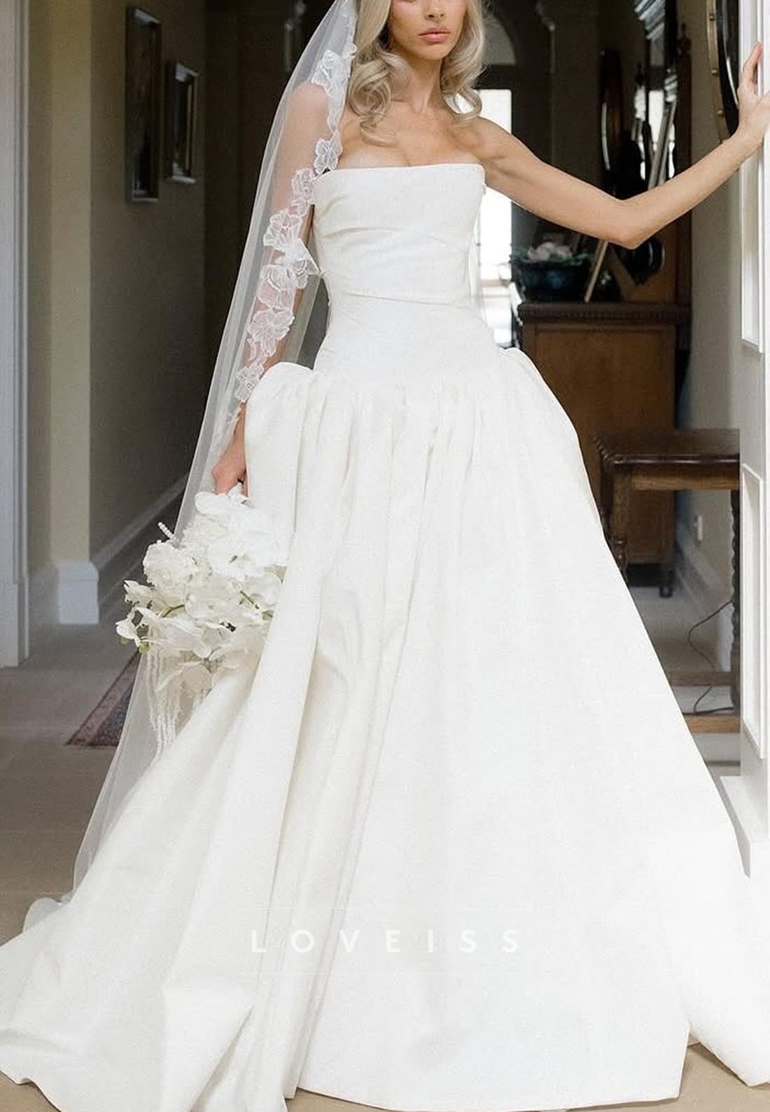 Straight Across Sleeveless Pleated Ruched A-Line Wedding Dress