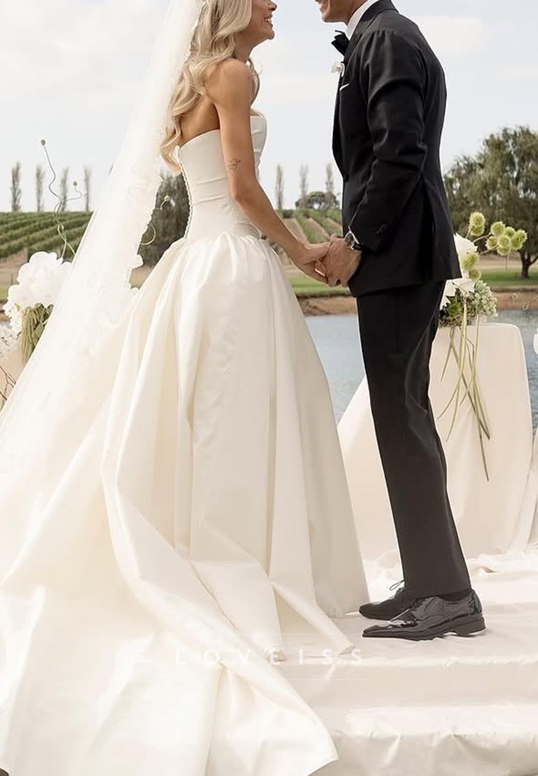 Straight Across Sleeveless Pleated Ruched A-Line Wedding Dress