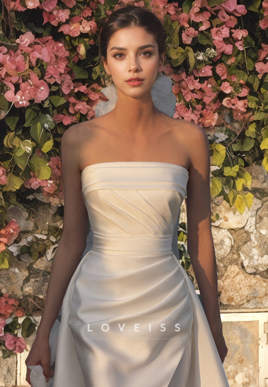 Straight Across Sleeveless Ruched High Slit Beach Wedding Dress
