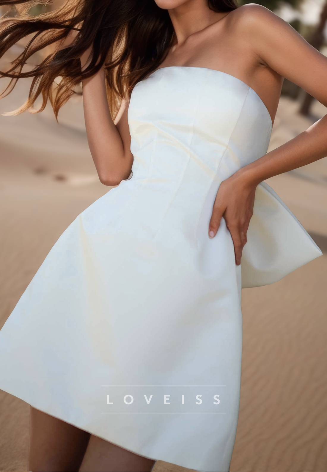 Straight Across Sleeveless Satin A-Line Short Beach Wedding Dress