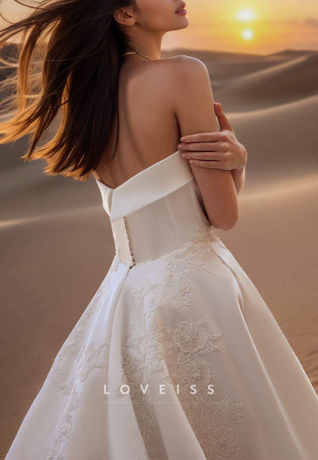 Straight Across Sleeveless Satin Appliques A-Line Wedding Dress