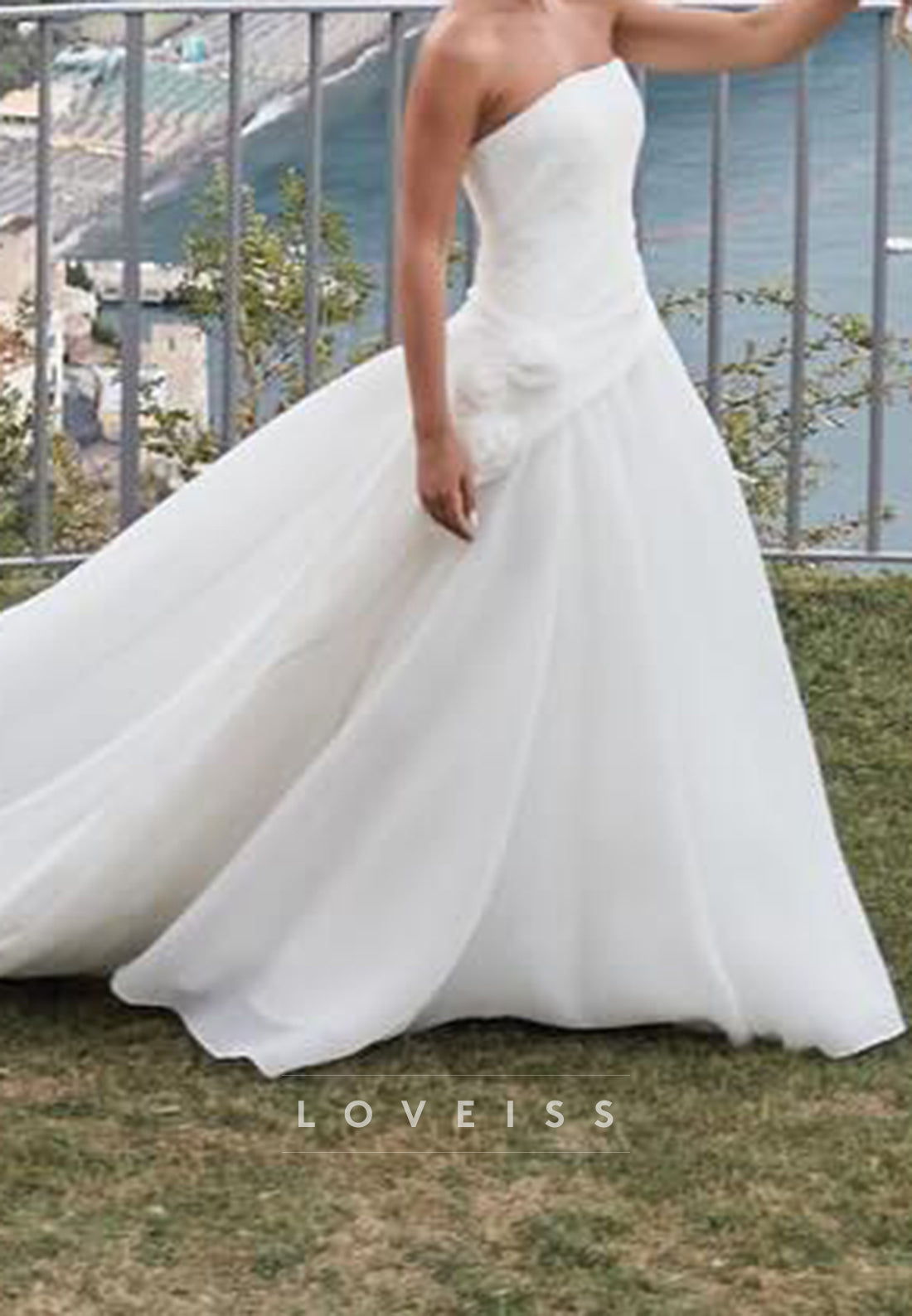 Straight Across Sleeveless Satin Pleated A-Line Classic Wedding Dress