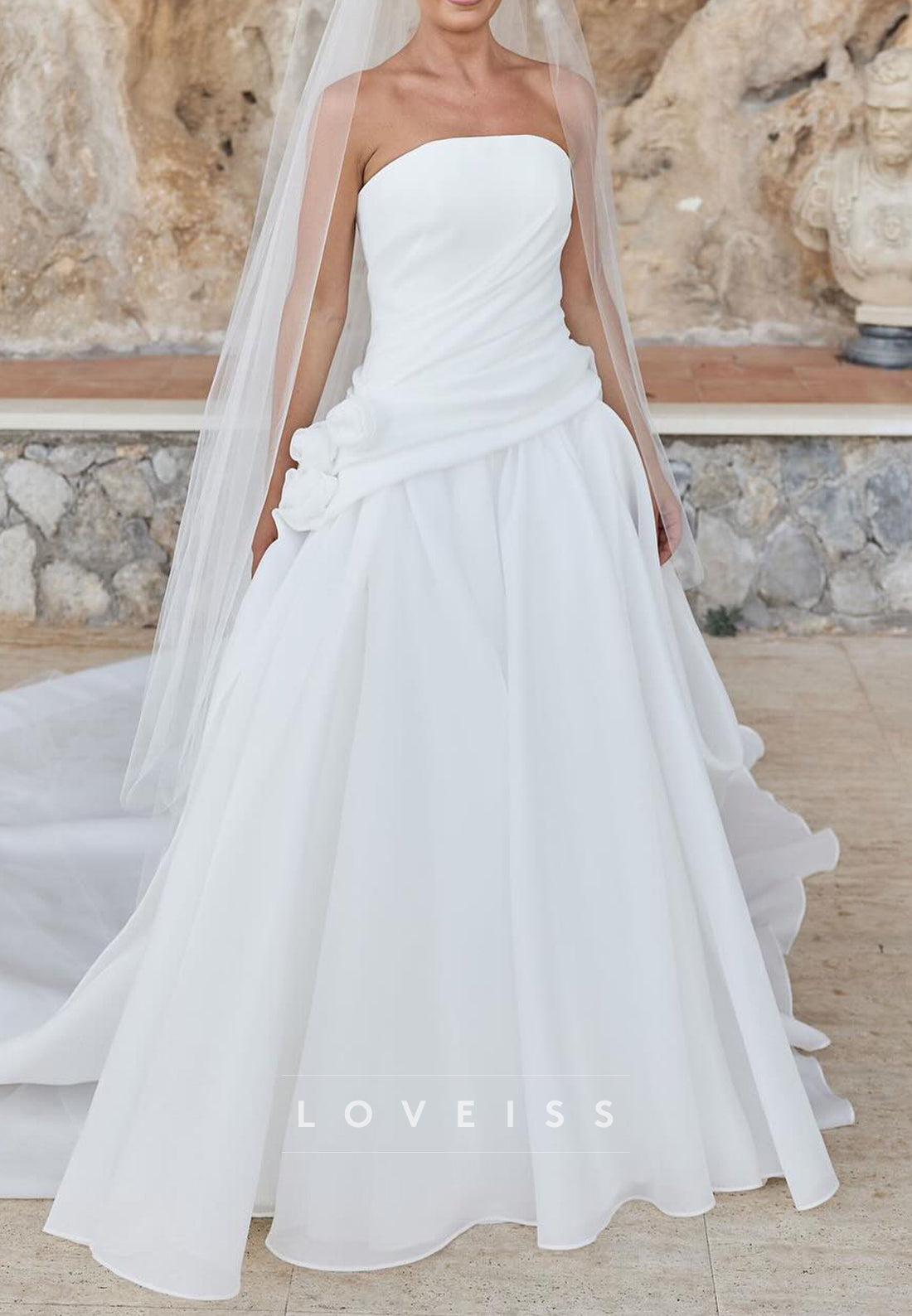 Straight Across Sleeveless Satin Pleated A-Line Classic Wedding Dress