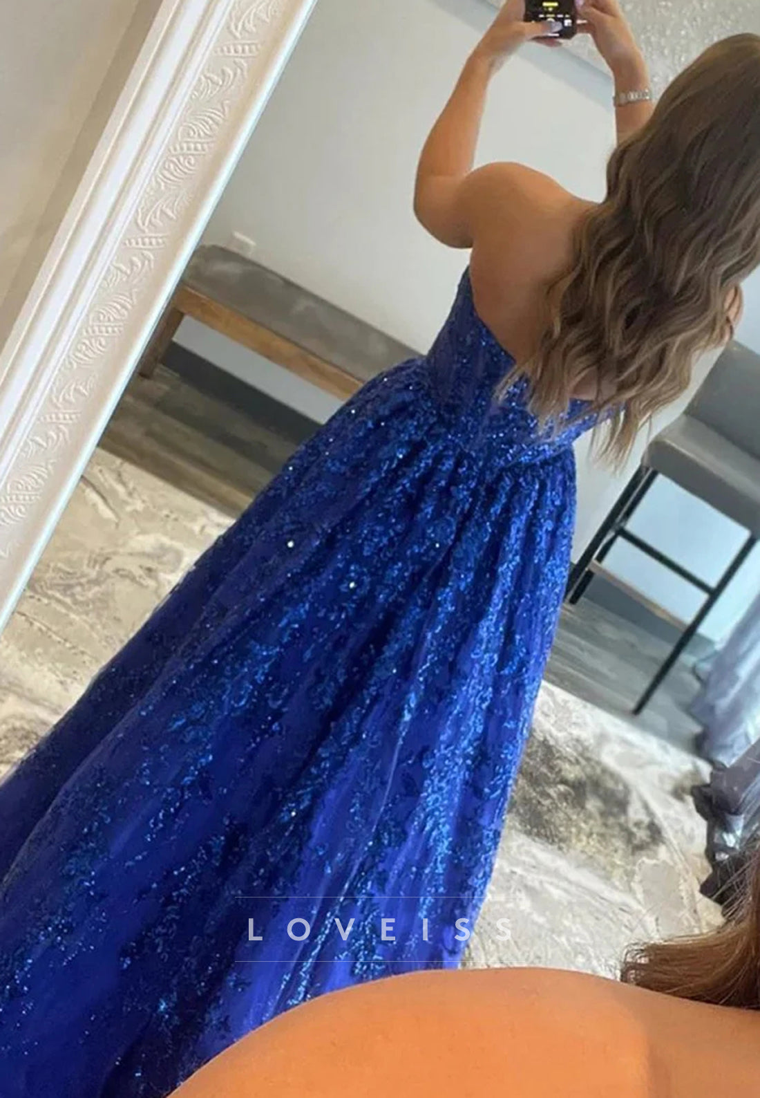 Straight Across Sleeveless Sequins Appliques A-Line Prom Dress