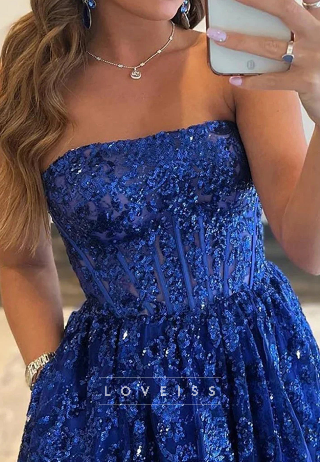 Straight Across Sleeveless Sequins Appliques A-Line Prom Dress