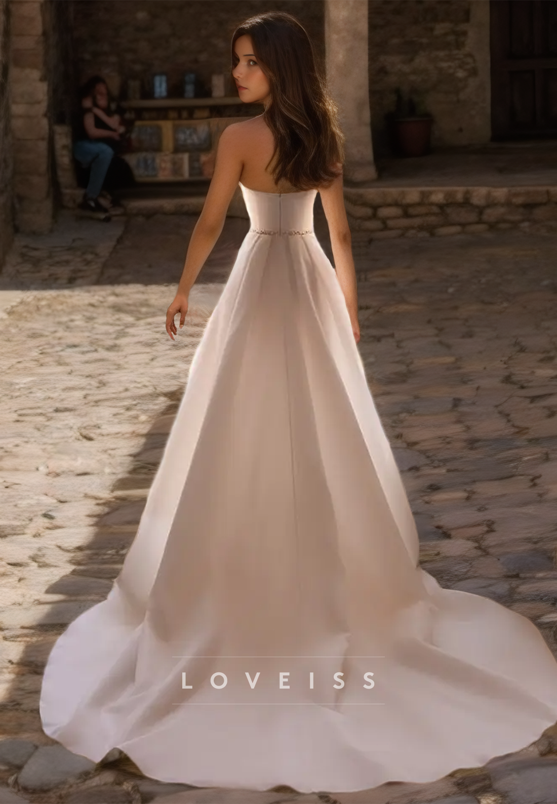 Straight Across Sleeveless Side Slit Sleek Satin A-Line Wedding Dress