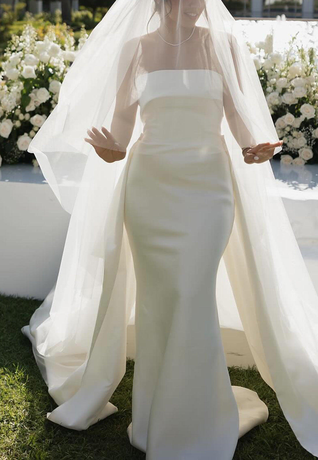 Straight Across Sleeveless Sleek Mermaid Satin Wedding Dress