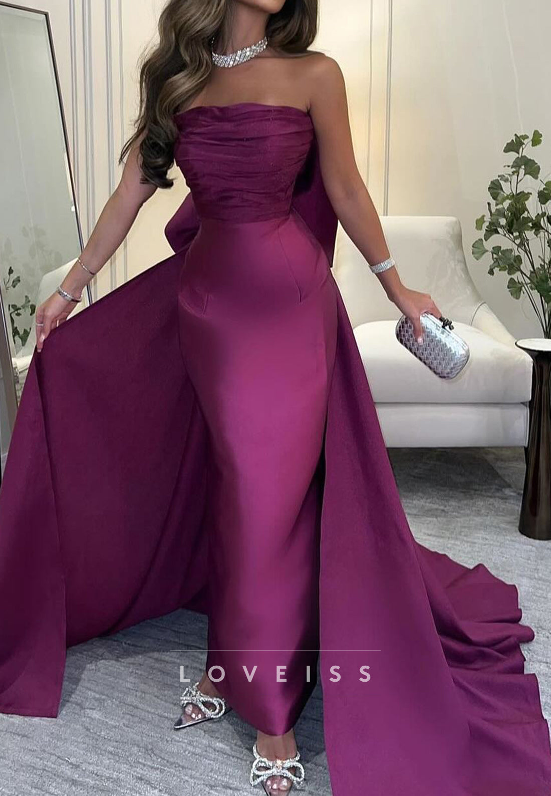 Straight Across Sleeveless Sleek Satin Mermaid Formal Dress