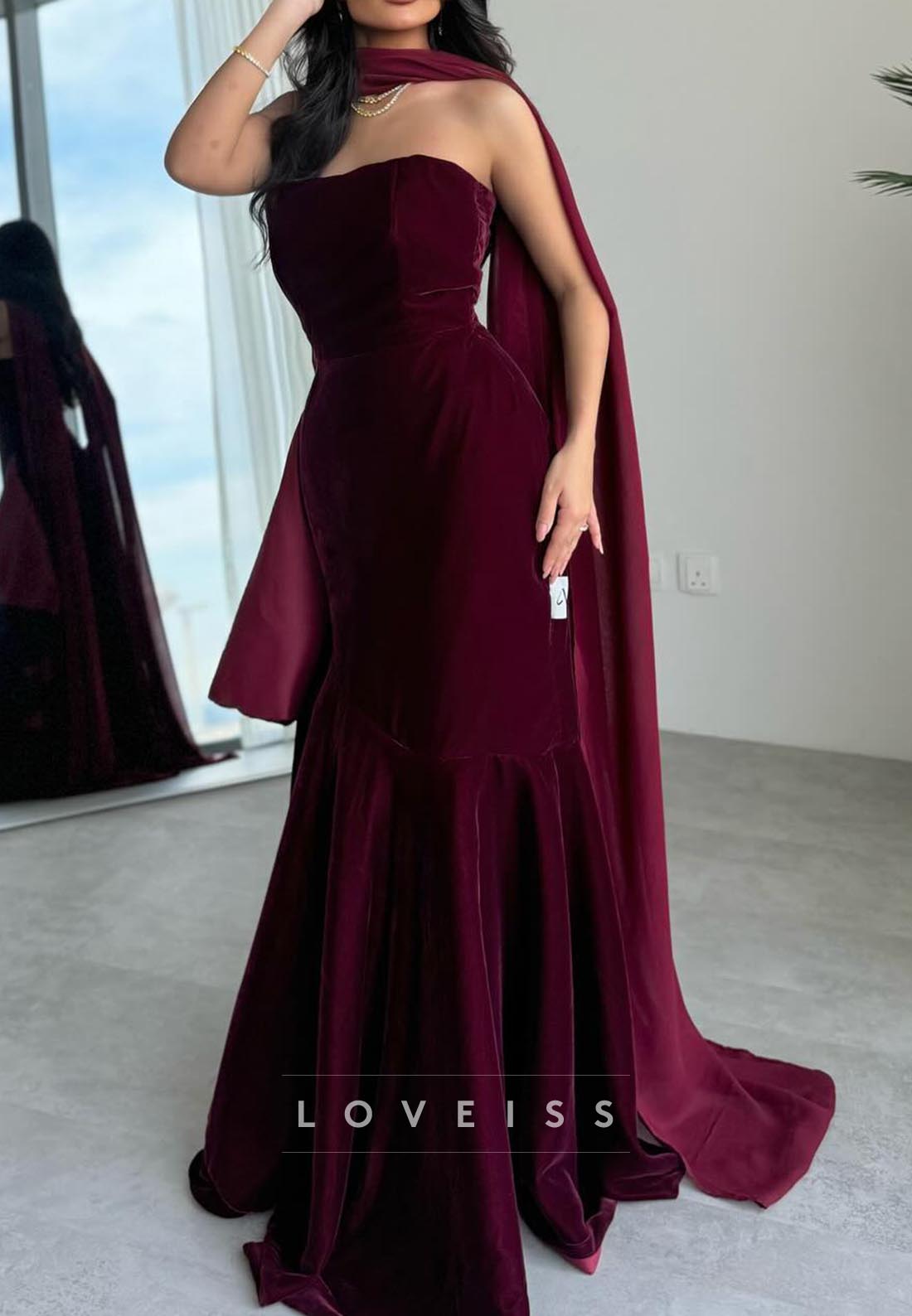 Straight Across Sleeveless Velvet Mermaid Evening Dress