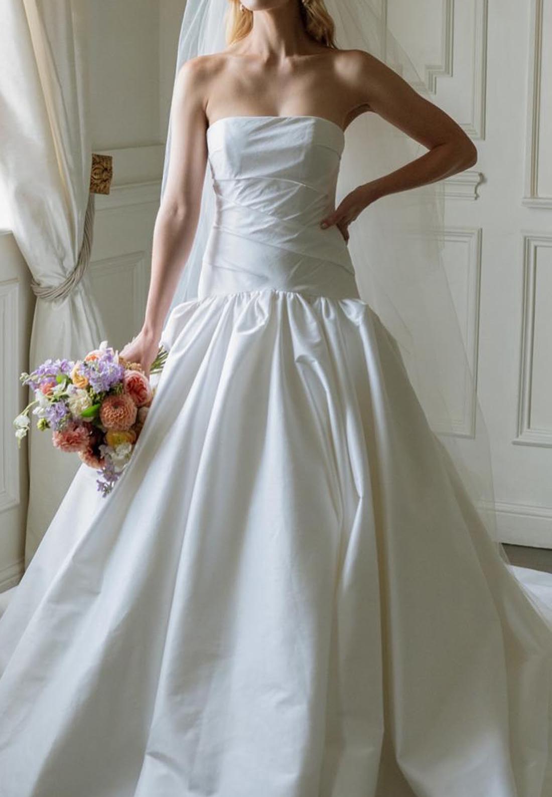Straight Across Strapless Pleated A-Line Wedding Dress