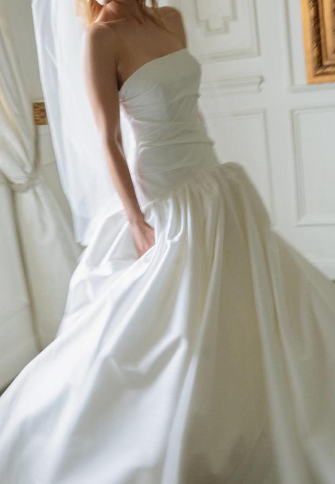 Straight Across Strapless Pleated A-Line Wedding Dress
