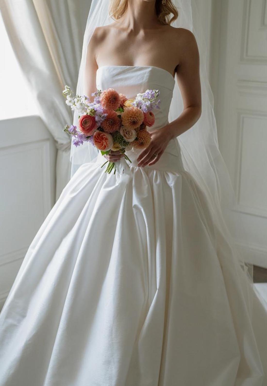 Straight Across Strapless Pleated A-Line Wedding Dress