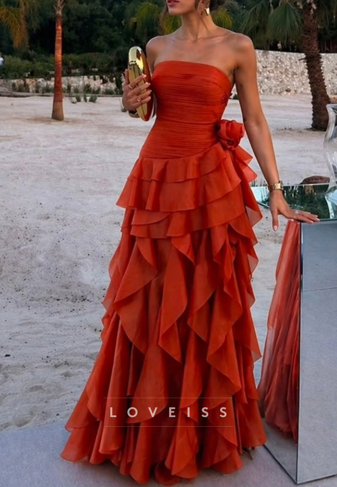 Straight Across Tiered A-Line Summer Prom Dress