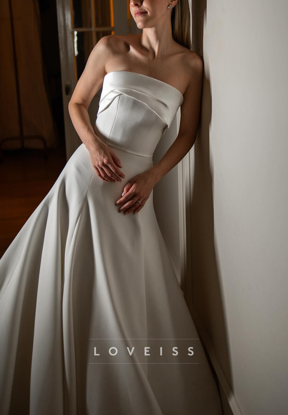 Straight Across Tiered A-Line Wedding Dress